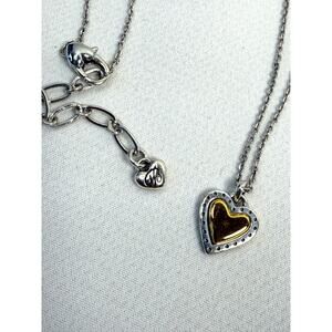 Brighton Rendezvous Silver Gold Two Tone Heart Necklace Dainty 16in Chain